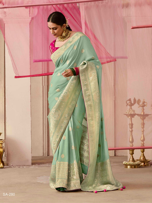 Pista Green Pure Dola Silk Weaving Saree