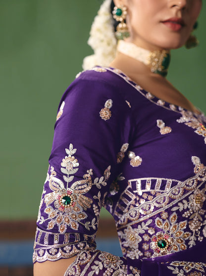 Deep Purple Soft Tissue Silk Designer Saree