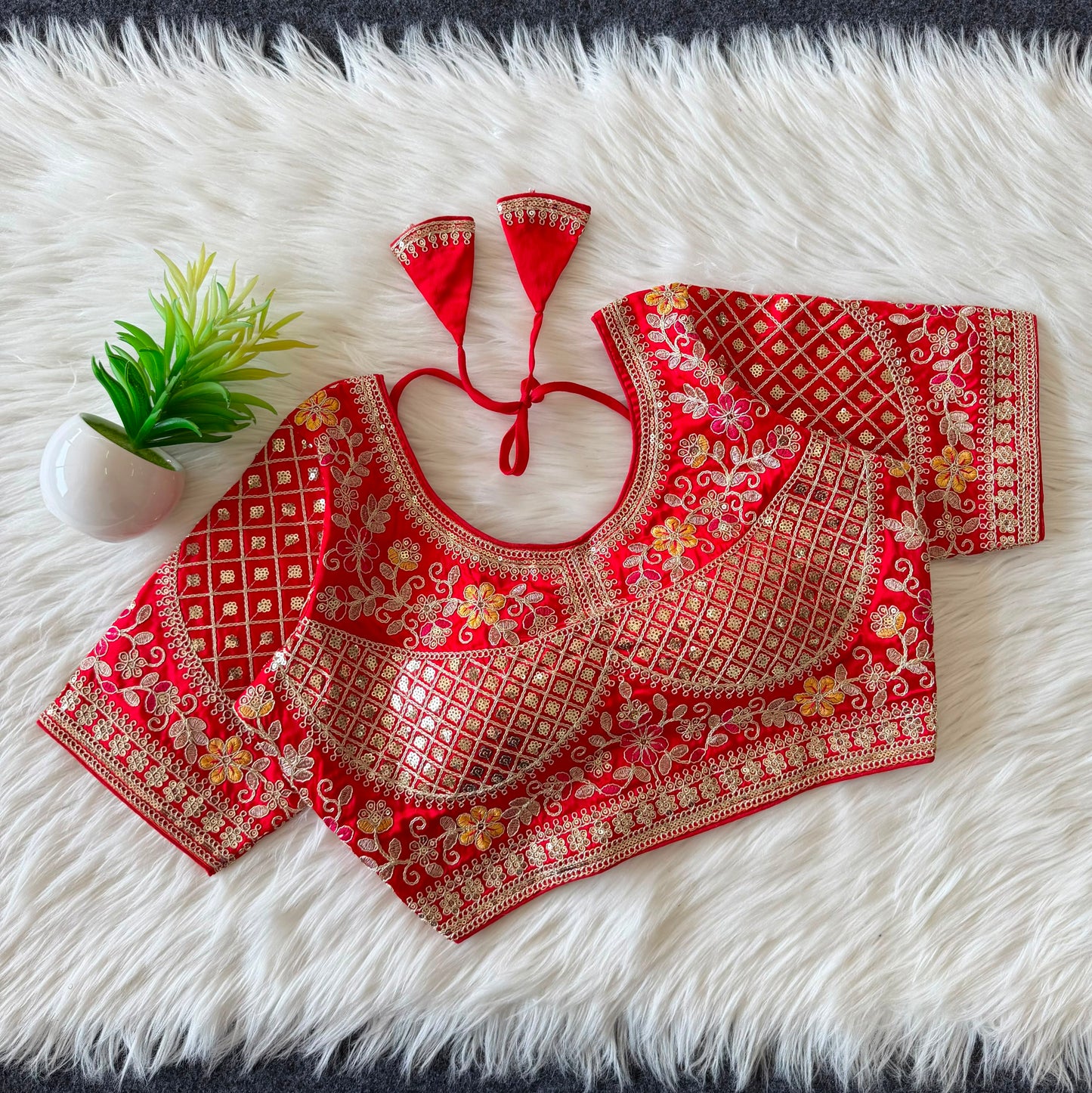 Designer Sequin Work Stitched Silk Padded Blouse