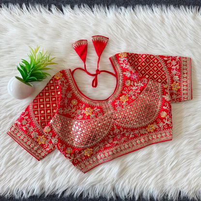 Designer Sequin Work Stitched Silk Padded Blouse
