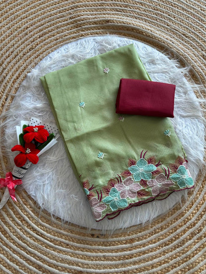 Soft Kota Doriya Saree with Embroidery Floral Work