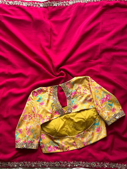 Floral Magenta Tissue Organza Designer Saree