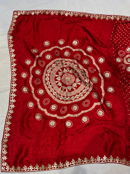 Pure Red Jaipuri Gotta Bandhej Saree
