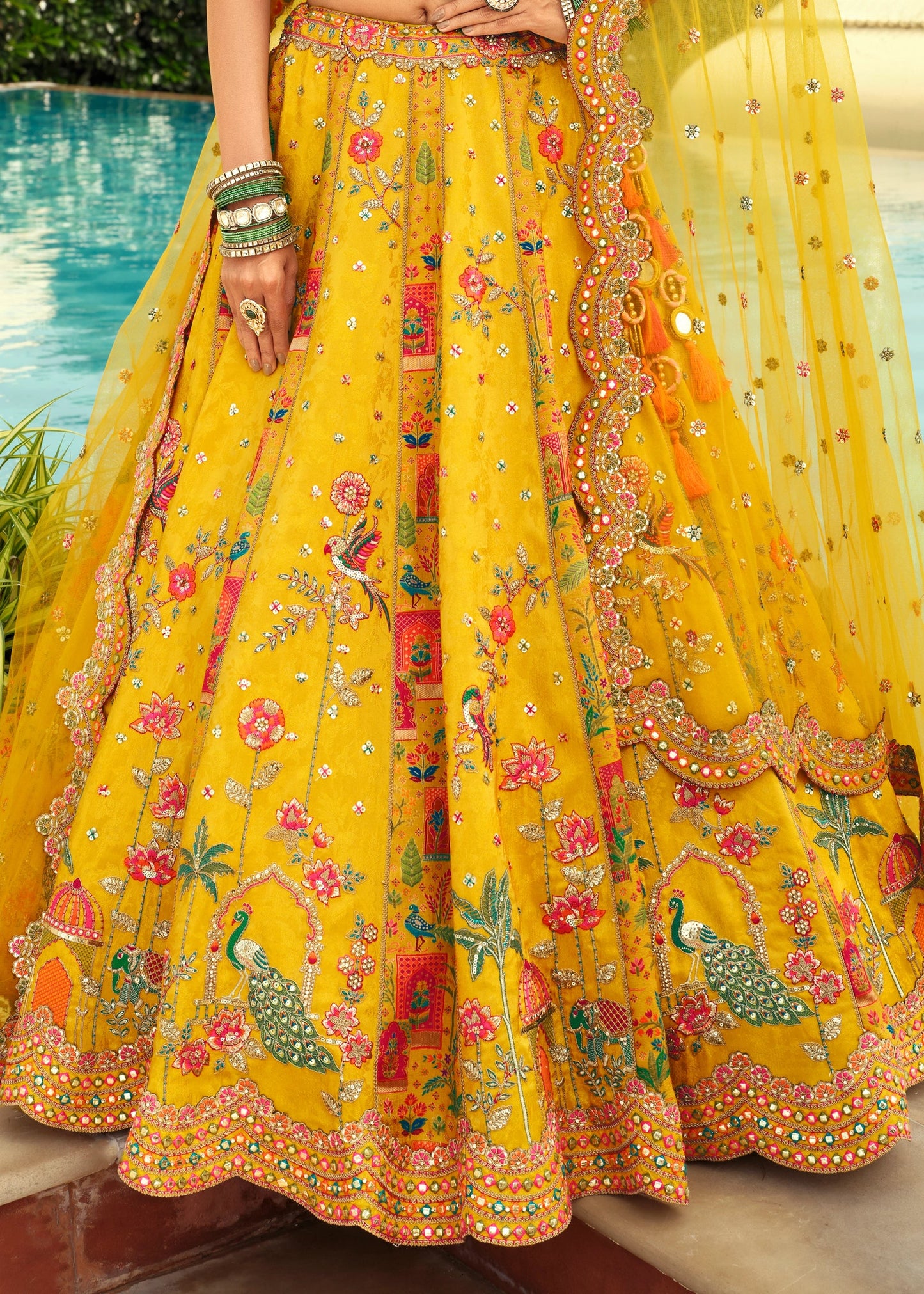 Haldi Yellow Silk Designer Lehenga with Readymade Blouse