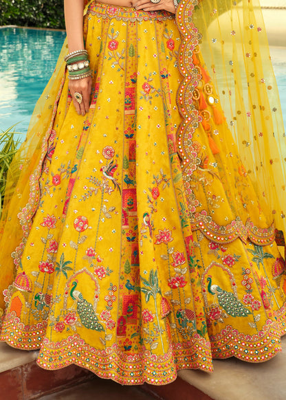 Haldi Yellow Silk Designer Lehenga with Readymade Blouse