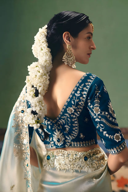 Ice Blue Soft Organza Silk Saree with Designer Blouse