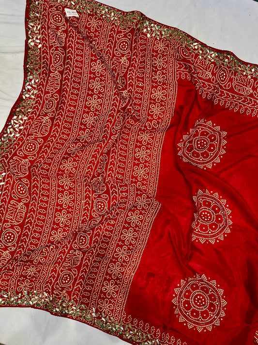 Pure Red Jaipuri Gotta Bandhej Saree