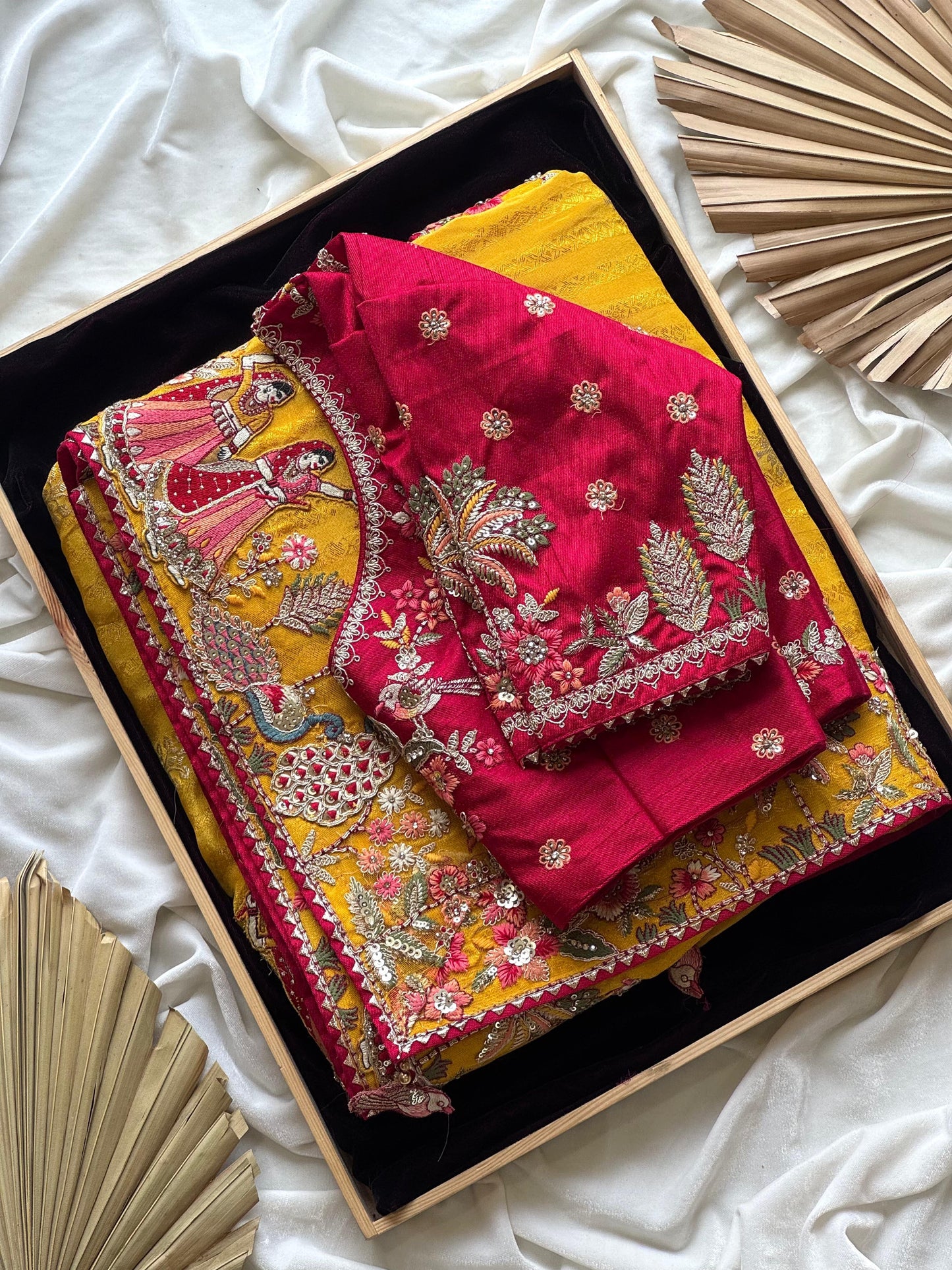 Mustard Yellow Silk Traditional Saree with Maroon Heavy Blouse