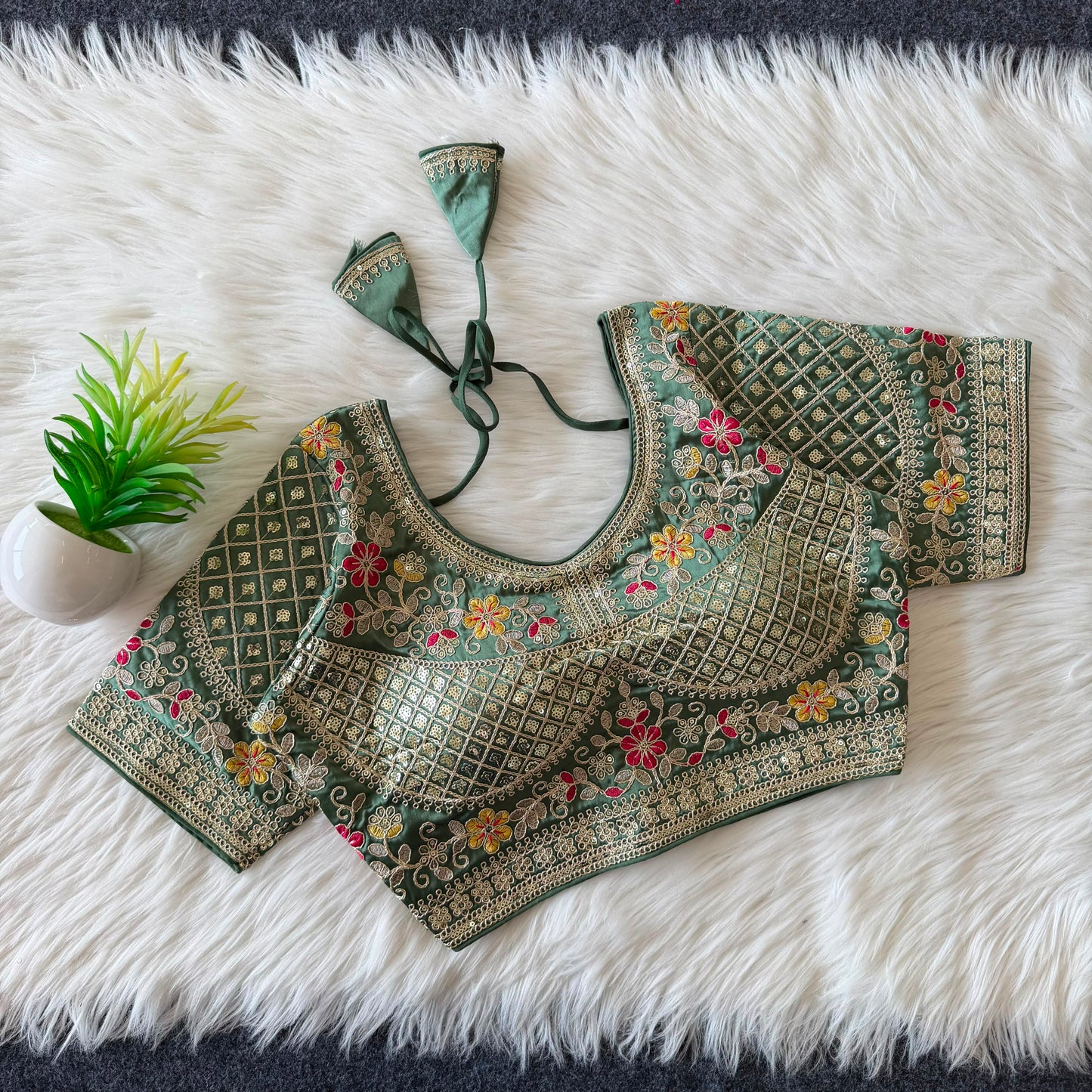 Designer Sequin Work Stitched Silk Padded Blouse