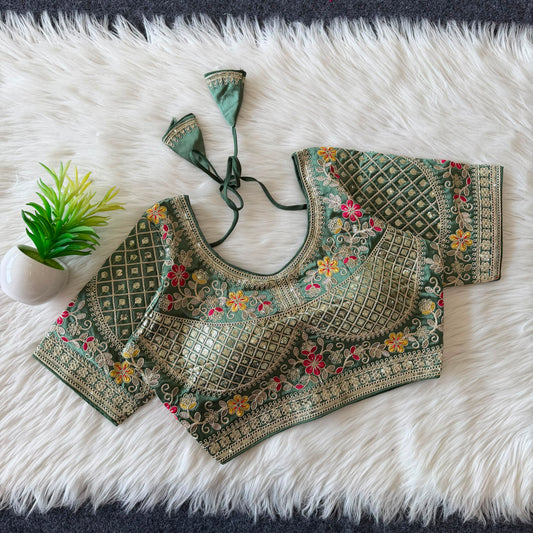 Designer Sequin Work Stitched Silk Padded Blouse