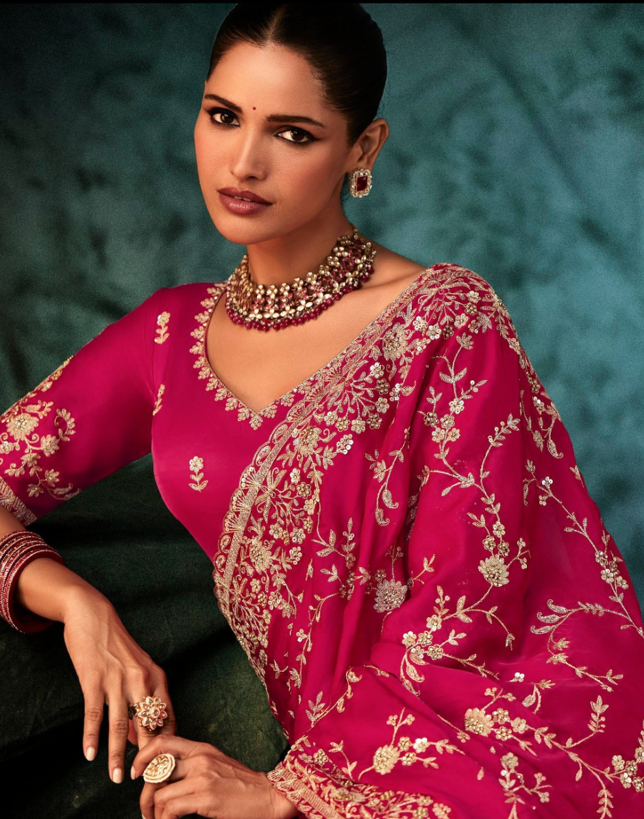 Rani Pink Soft Tissue Silk Designer Saree