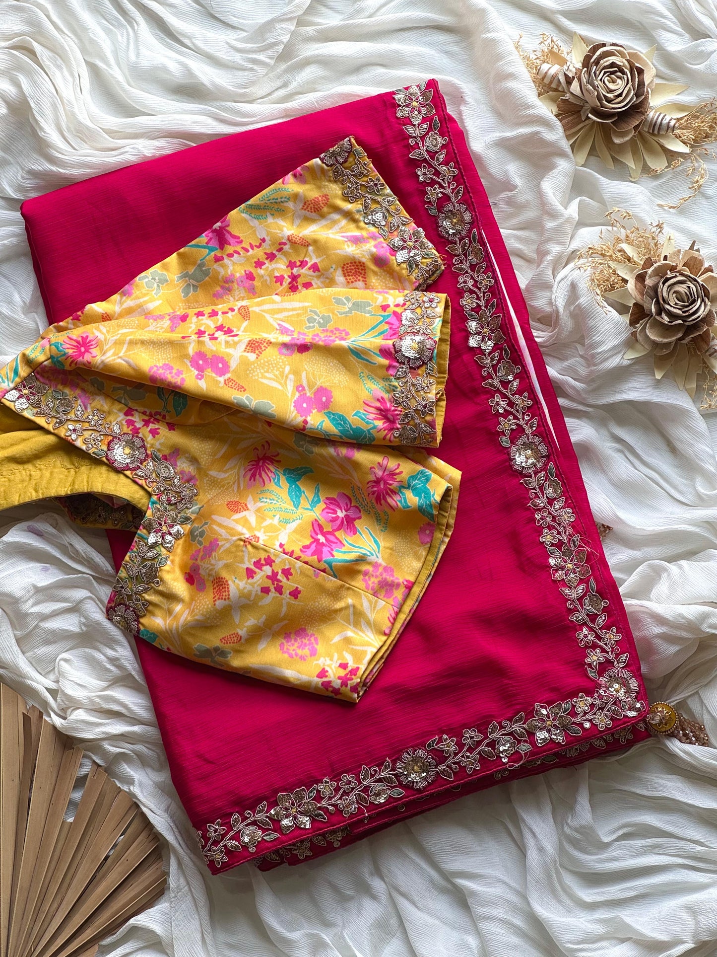 Floral Magenta Tissue Organza Designer Saree