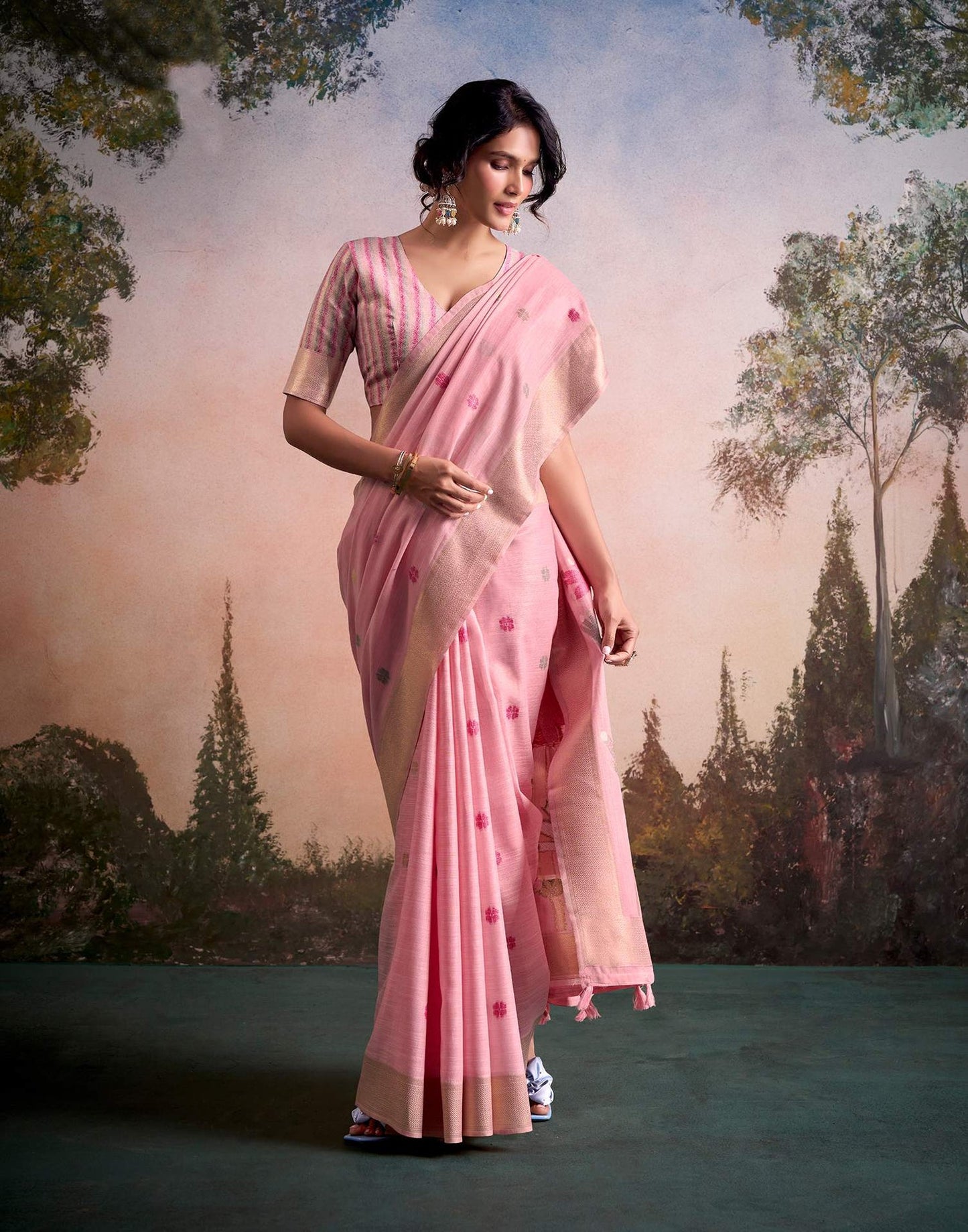 Pure Linen Silk Saree with Weaving Work in 5 colours