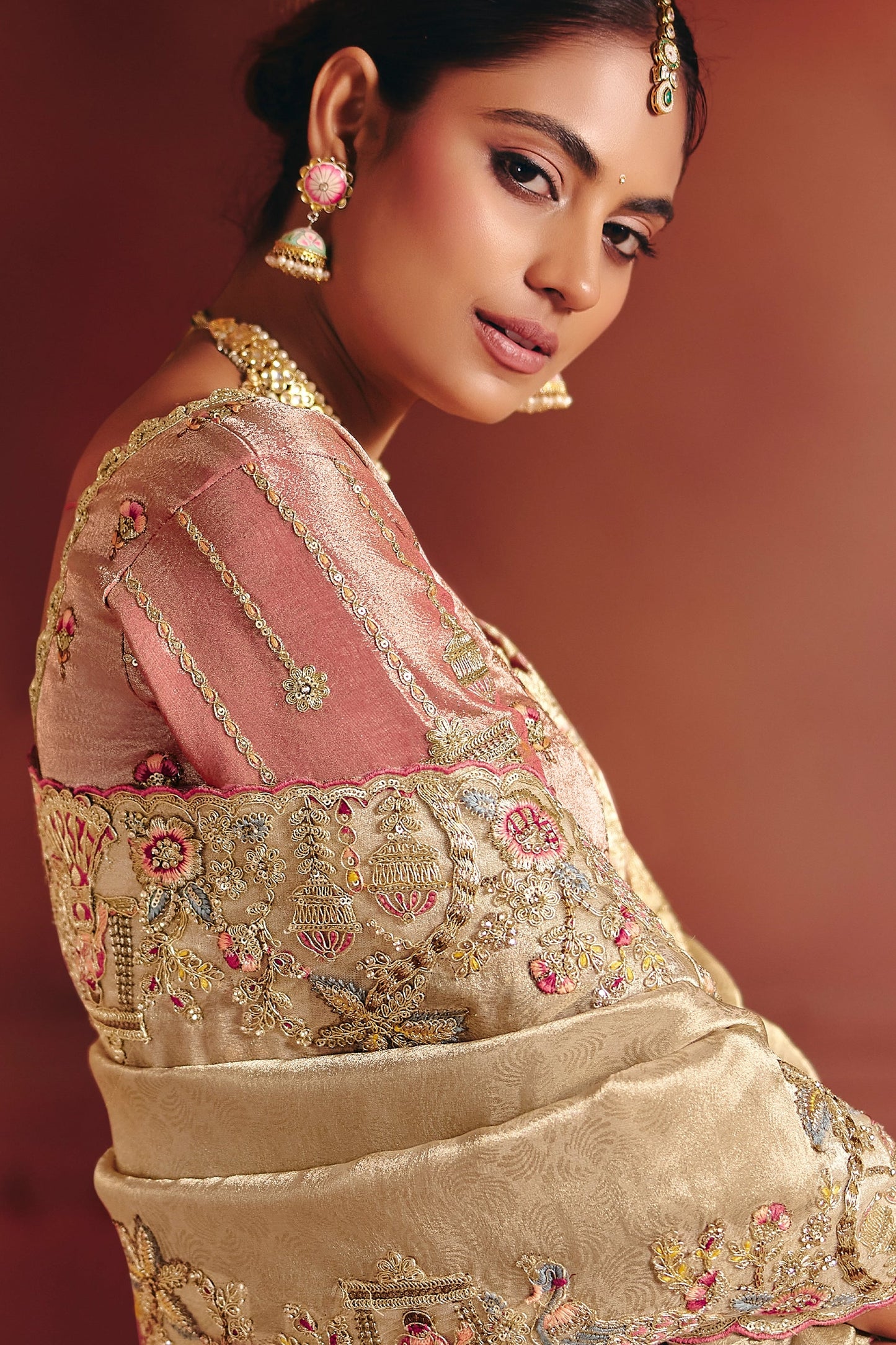 Champagne Gold Heavy Border Gloss Silk Saree