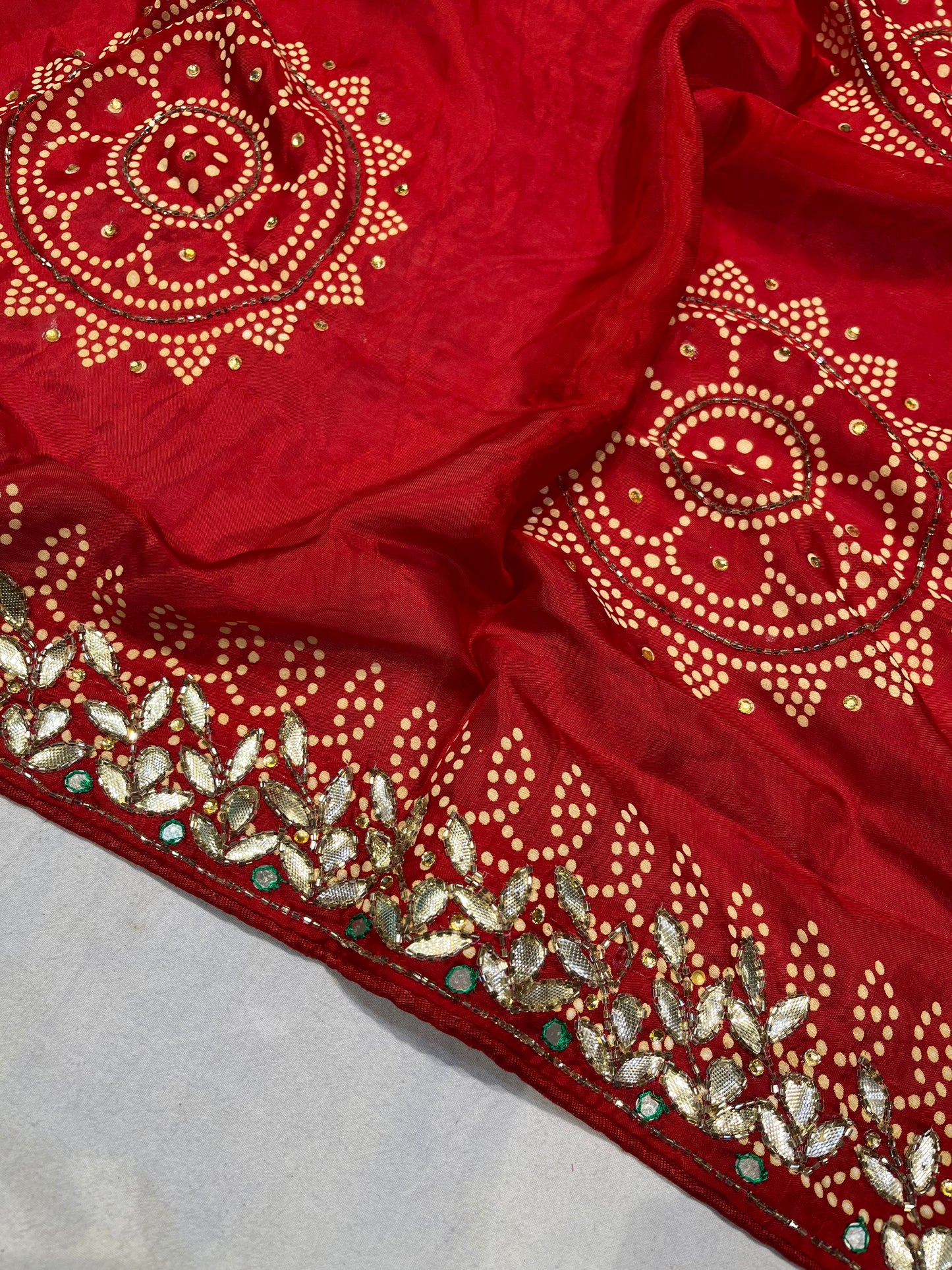 Pure Red Jaipuri Gotta Bandhej Saree