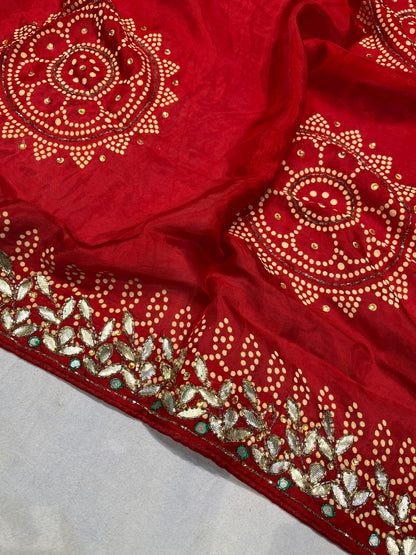 Pure Red Jaipuri Gotta Bandhej Saree