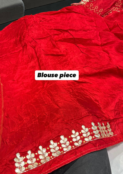 Pure Red Jaipuri Gotta Work Saree
