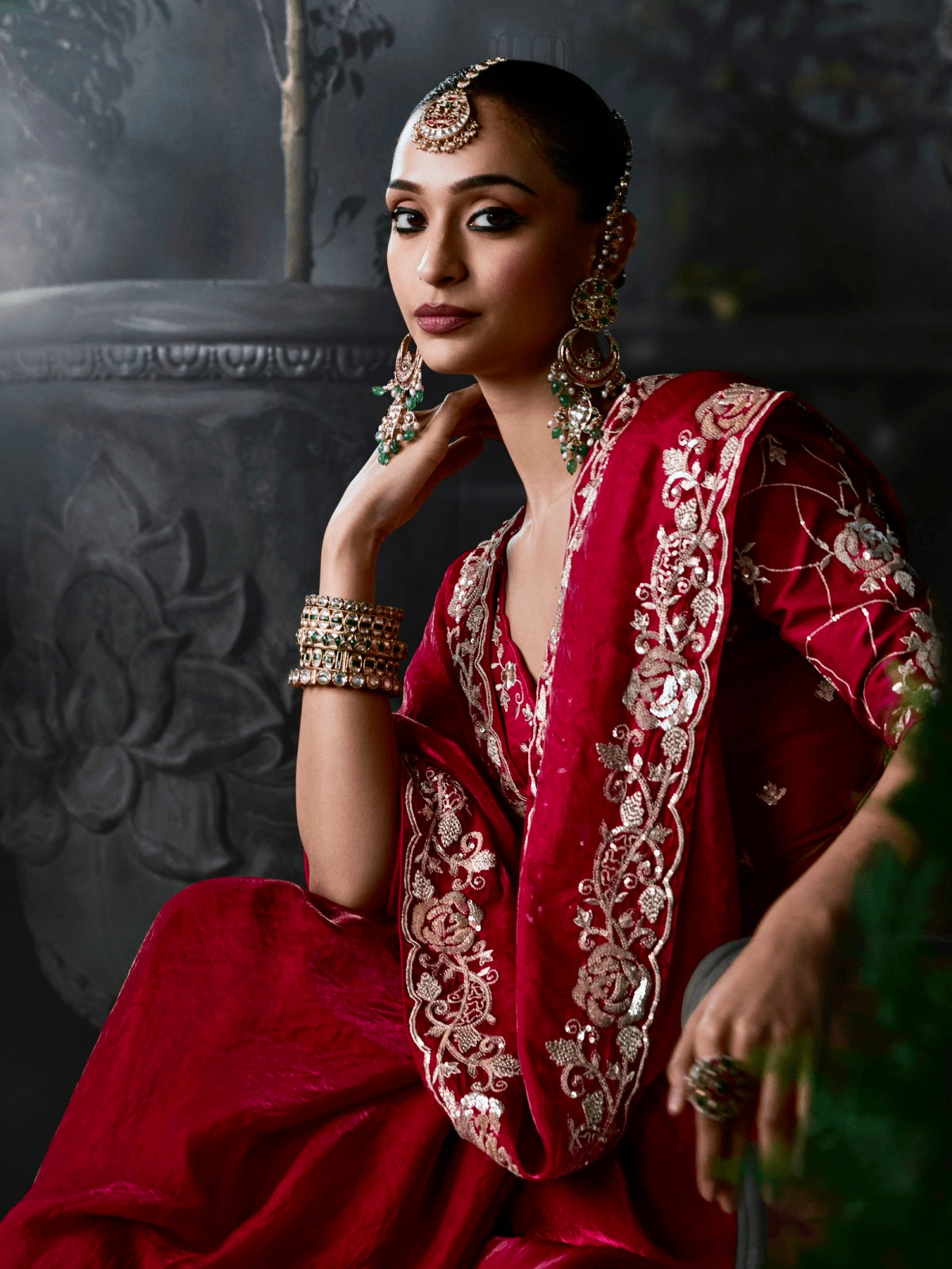 Blood Red Soft Tissue Silk Heavy border Designer Saree