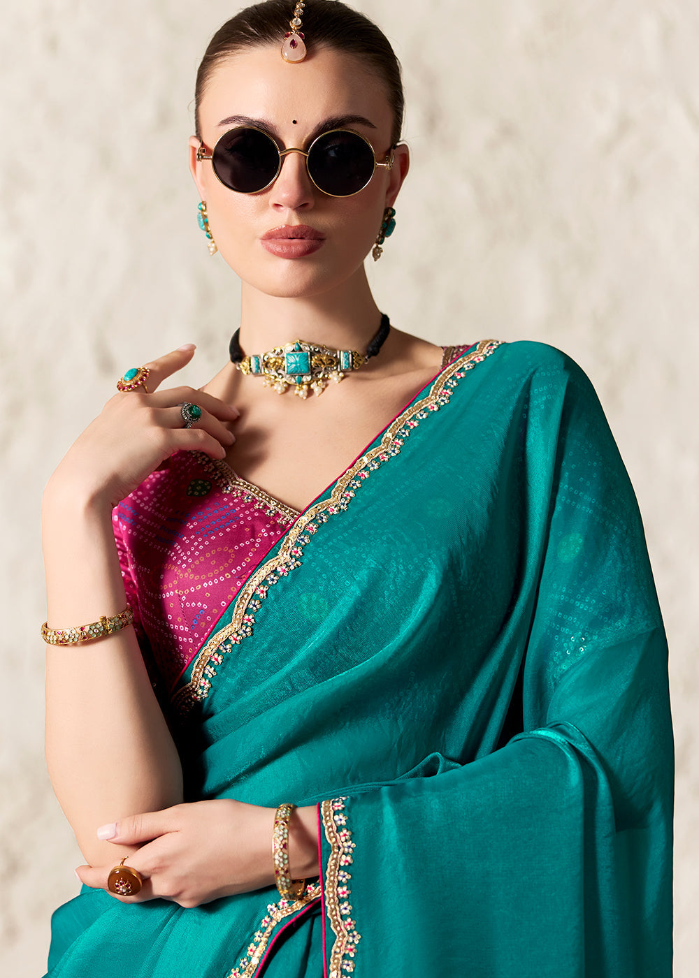 Teal Green Soft Tissue Silk Designer Saree