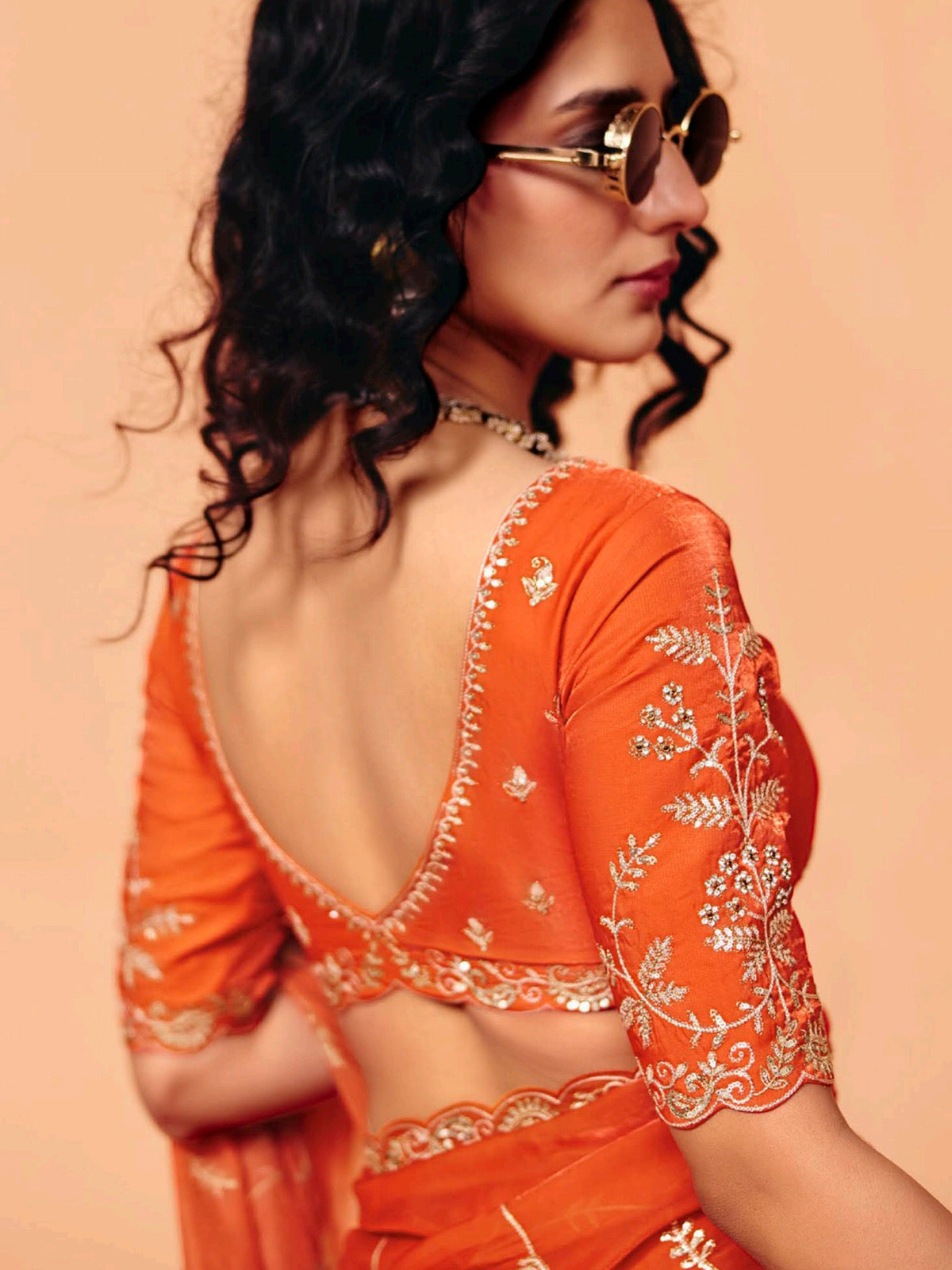 Orange Soft Tissue Silk Designer Saree
