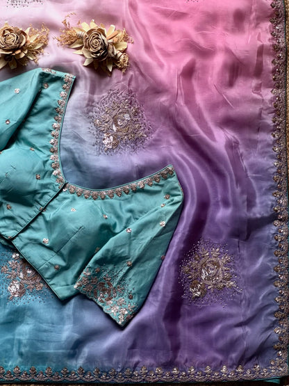 Multicolour Soft Tissue Silk Designer Saree