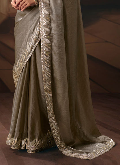 Stone Grey Art Silk Sequin Work Saree