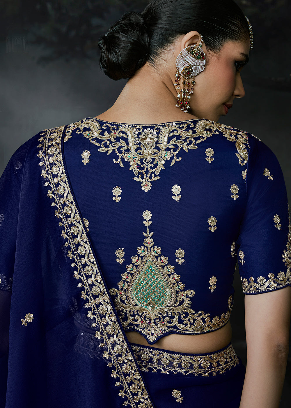 Royal Blue Tissue Silk Saree with designer blouse piece