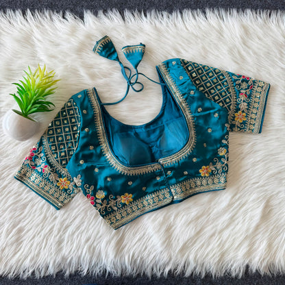Designer Sequin Work Stitched Silk Padded Blouse