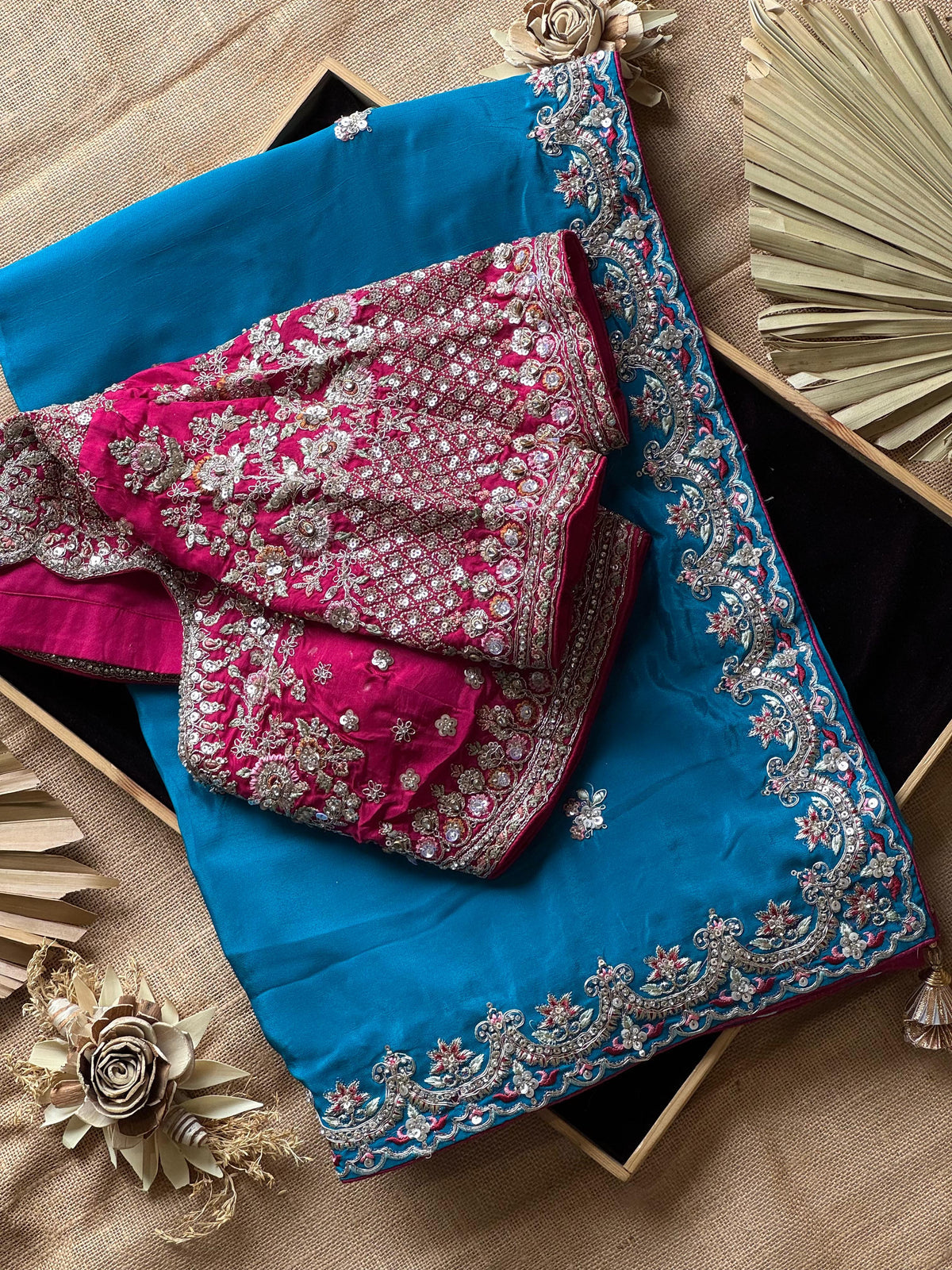Aqua Blue Soft Silk Saree with Designer Readymade Blouse