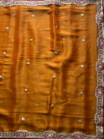 Mustard Yellow Tissue Silk Saree with Designer Readymade Blouse