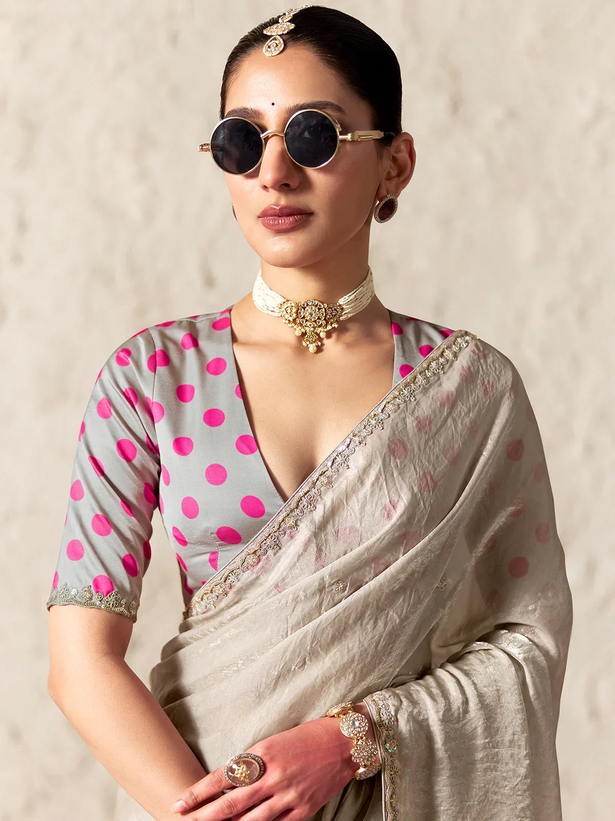 Grey Glass Tissue Silk Saree