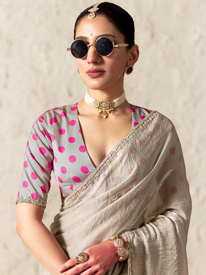 Grey Glass Tissue Silk Saree