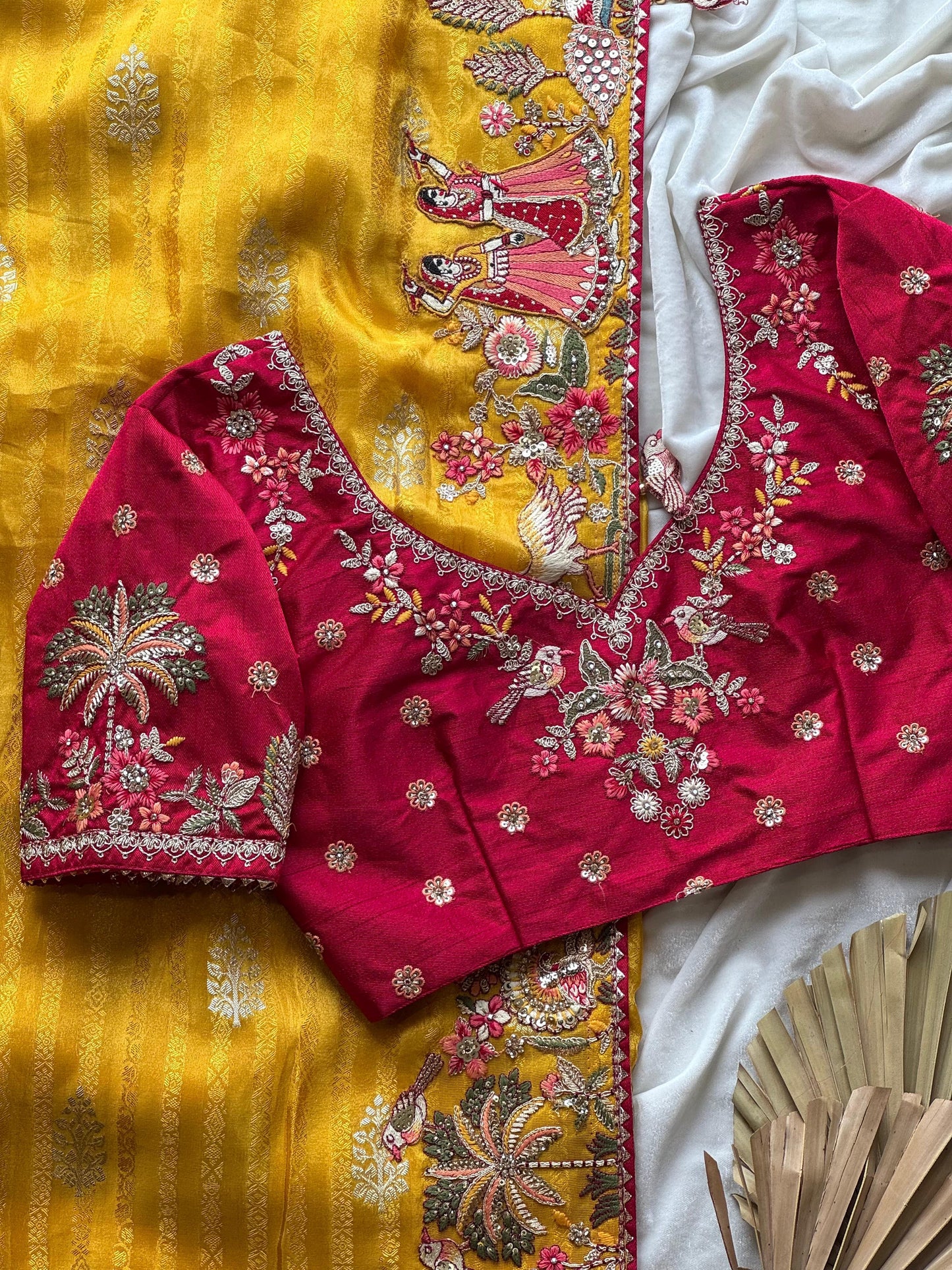 Mustard Yellow Silk Traditional Saree with Maroon Heavy Blouse