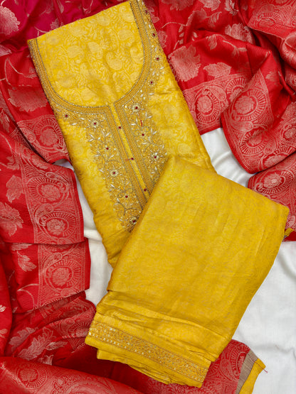 Banarasi Silk Unstitch Suit Set