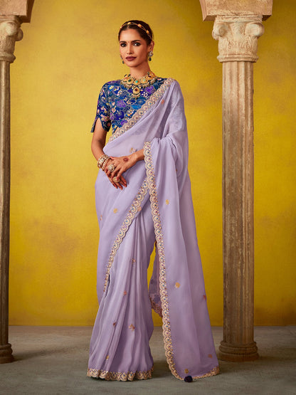Light Purple Glass Tissue Designer Saree