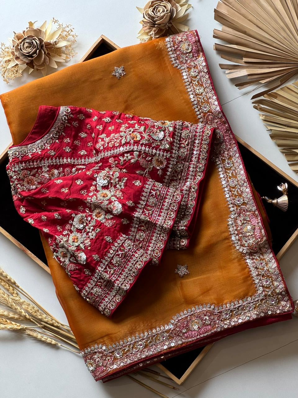 Mustard Yellow Tissue Silk Saree with Designer Readymade Blouse