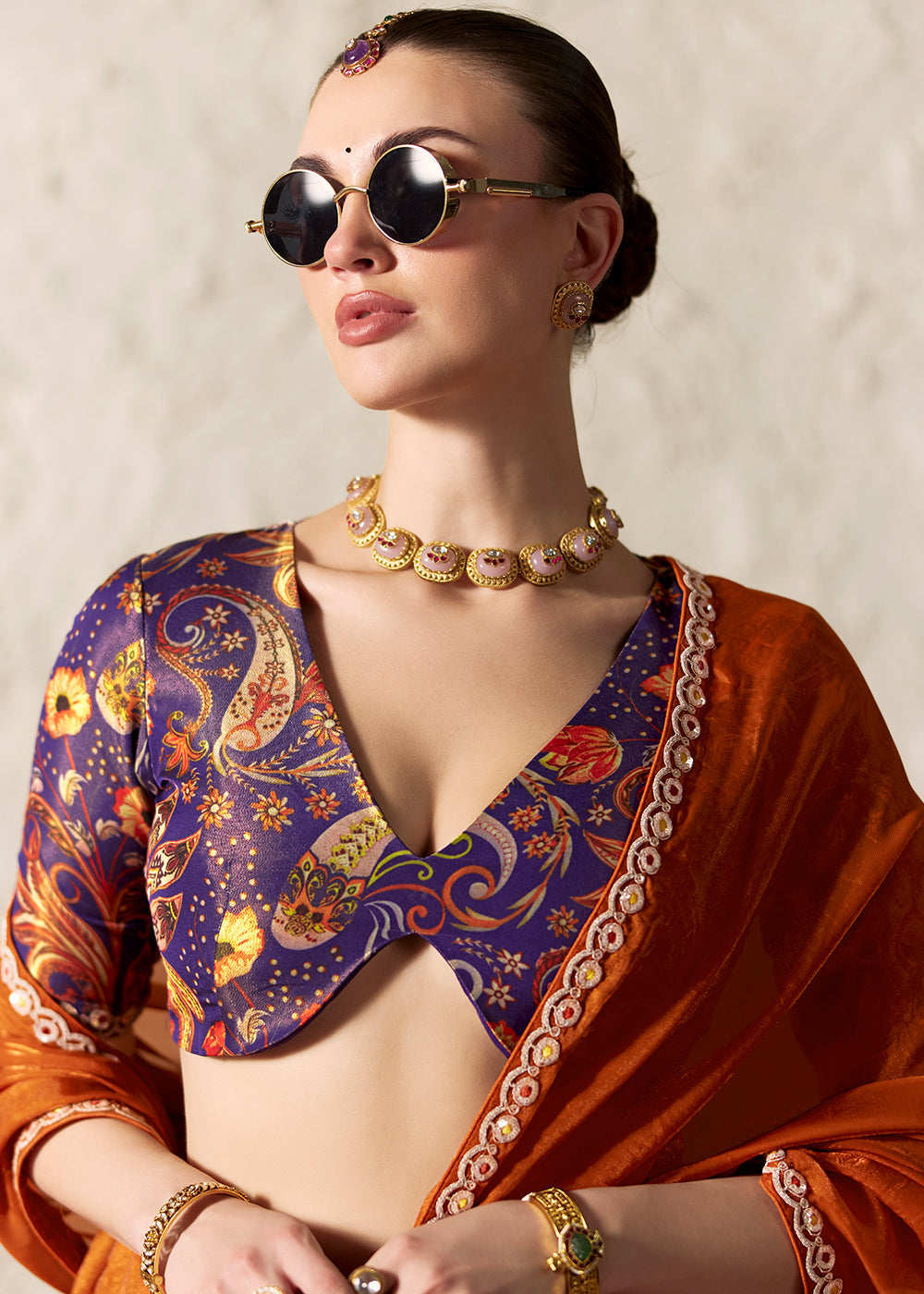Dusty Orange Organza Tissue Silk Designer Saree