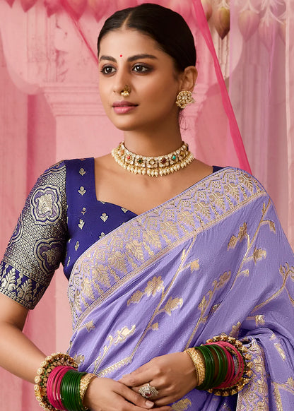 Lavender Pure Dola Silk Weaving Saree