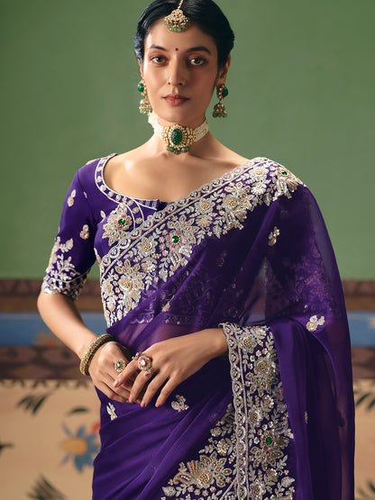 Deep Purple Soft Tissue Silk Designer Saree