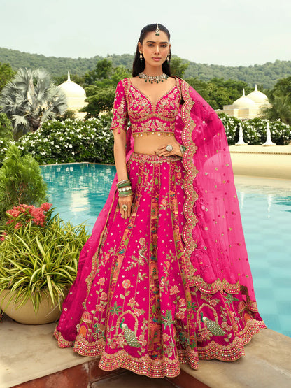 Queen Pink Silk Embroidered Designer Lehenga with Readymade Blouse