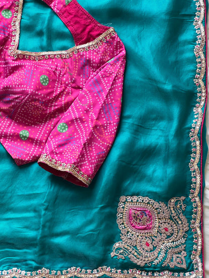 Teal Green Soft Tissue Silk Designer Saree