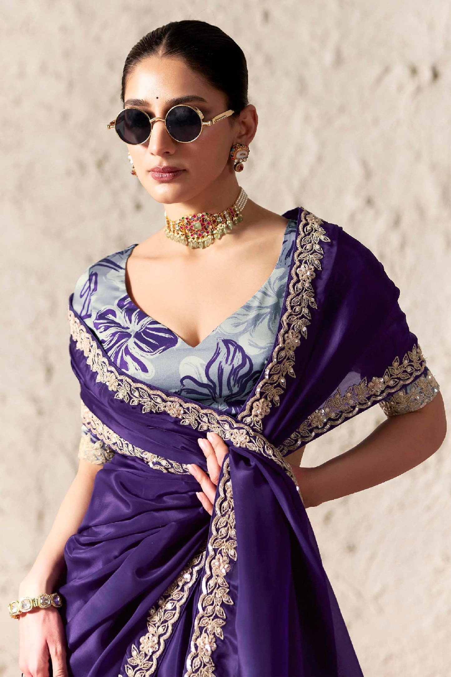 Purple Organza Tissue Silk Designer Saree (Unstitched blouse)