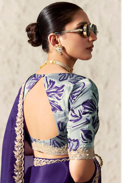 Purple Organza Tissue Silk Designer Saree (Unstitched blouse)