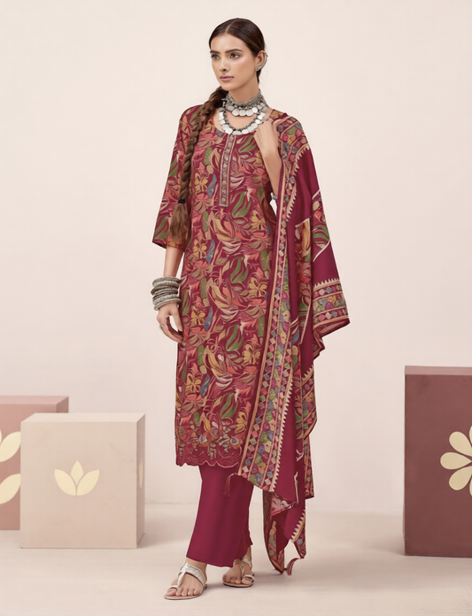 Pink Pure Modal Printed Suit with Pant & Dupatta
