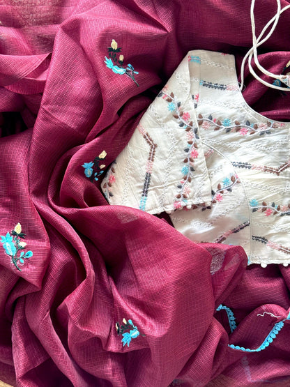 Premium Kota Doriya Soft Cotton Saree in Wine Colour