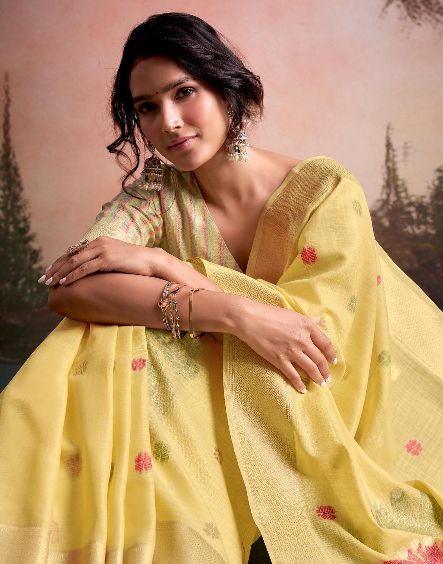 Pure Linen Silk Saree with Weaving Work in 5 colours