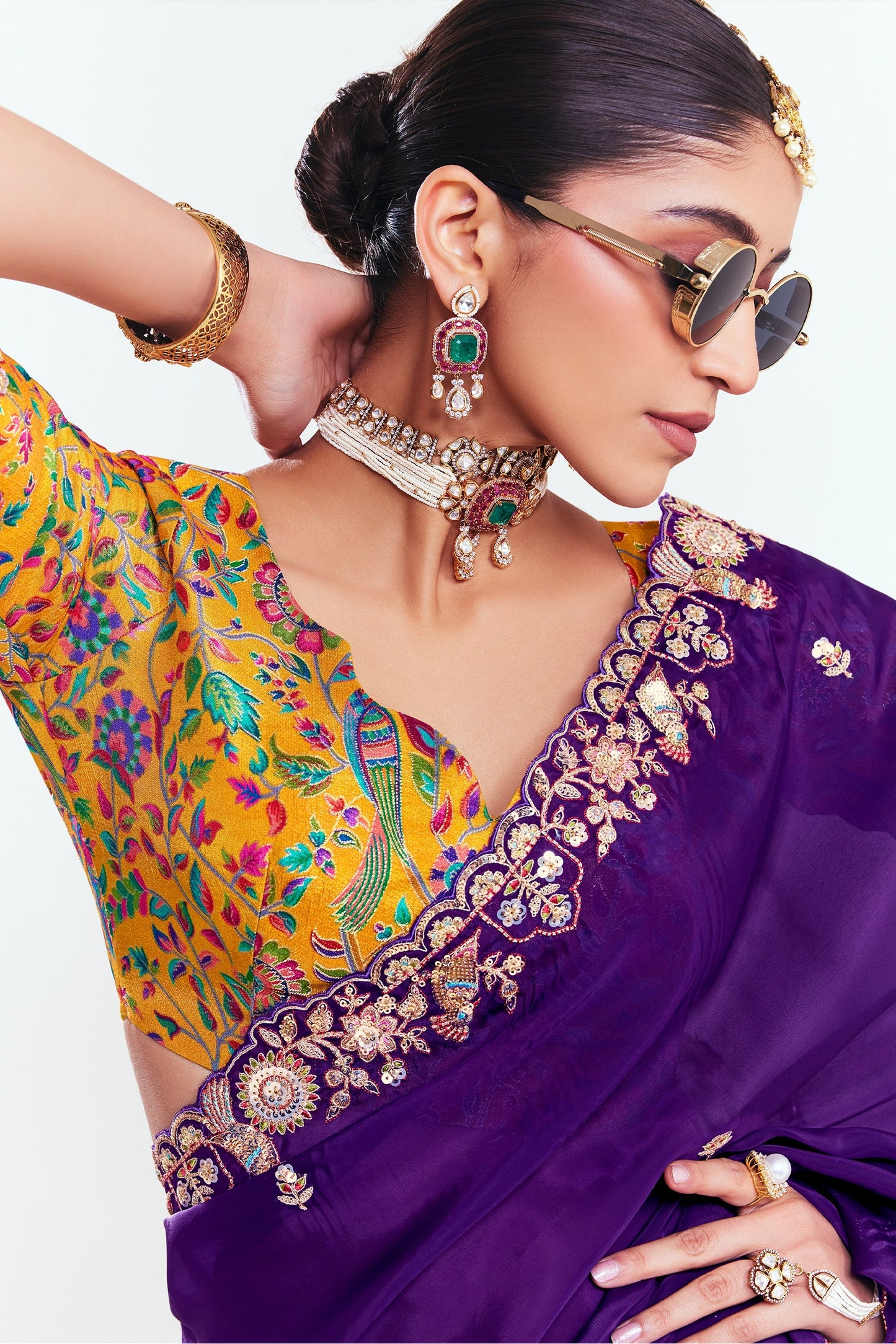 Purple Tissue Organza Silk Partywear Saree