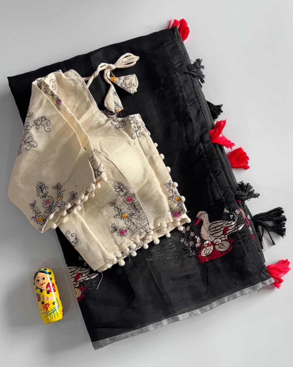 Chanderi Cotton Embroidered Saree with Readymade Blouse