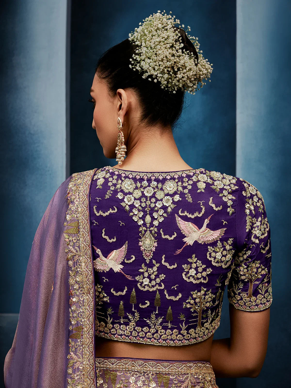 Lavender Tissue Silk Heavy Work Designer Saree with Readymade Blouse