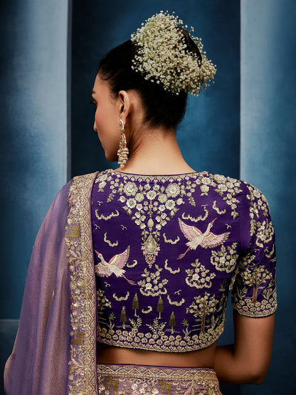 Lavender Tissue Silk Heavy Work Designer Saree with Readymade Blouse